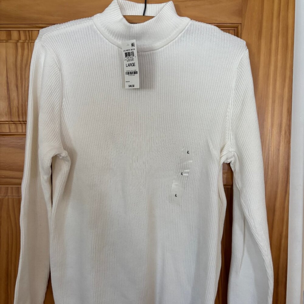 Karen Scott cream colored mock-neck long sleeved shirt, Size Large - Picture 5 of 5